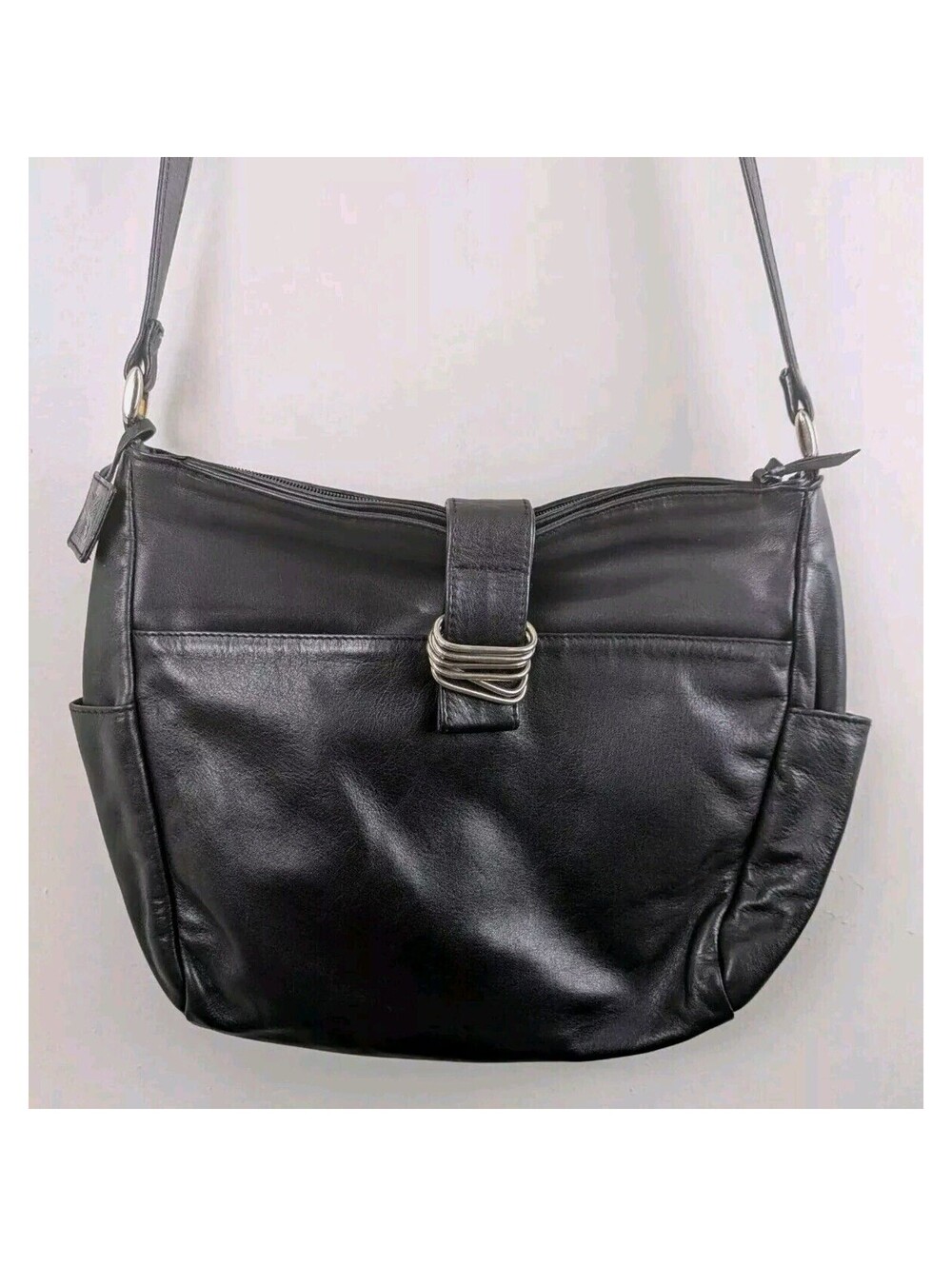 Giani Bernini Vintage Leather Purse Black Crossbody Bag 13x11"